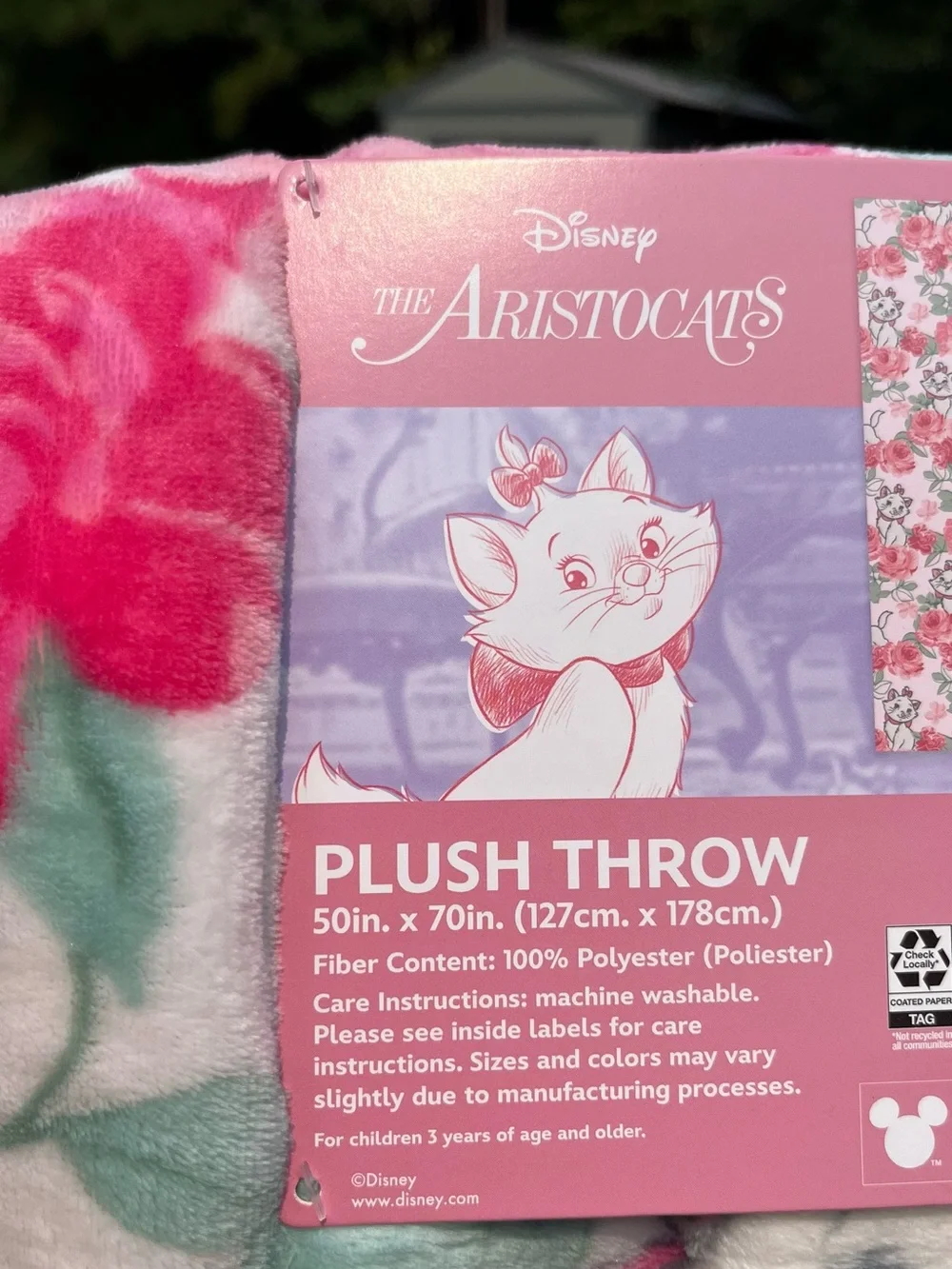 Disney The Aristocats. Marie. Plush Throw - Pink, White, Green